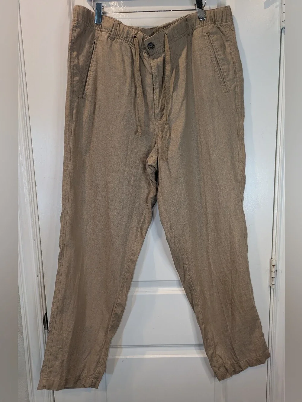 Tasso Elba 100% Linen Drawstring Pants Men's XL Tan Casual Beach Resort